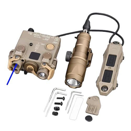 Nylon DL-A2 Box Aiming Laser Sights(with Blue Laser+IR Laser+Flashlight&Mount),& M300A Strong LED White Flashlight,& Modular Dual Wire Remote Pressure Switch(SF+2.5 Plug) Combo,Tan