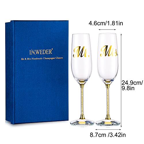 Wedding Champagne Flutes Champagne Glasses - Classy Mr And Mrs Champagne Glasses Set, Crystal Sparkling Wedding Toasting Flutes, Gift For Bride And Groom, Anniversary, Christmas, Set Of 2, Gold #TOP5