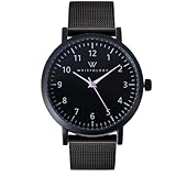 Wristology 8 Styles 2 Sizes Numbers Watch, Metal Mesh Milanese Band - Interchangeable Stainless Steel Strap - Easy to Read Analog Face, Second Hand for Women, Men, Nurses, Teachers, Olivia, Black
