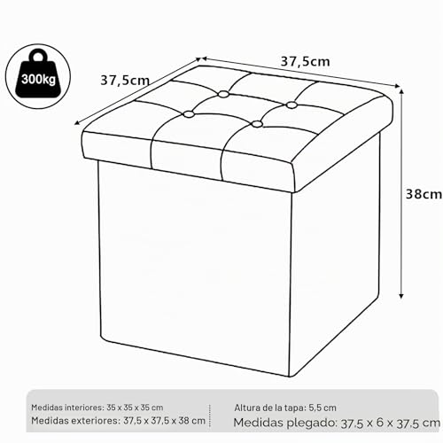 Miniatura 3 de Woltu Juego De 2 Taburetes Con Almacenamiento Plegable, Asiento De Lino Acolchado, Tapa Extraíble 37.5x37.5x38cm Lxwxh Gris Oscuro