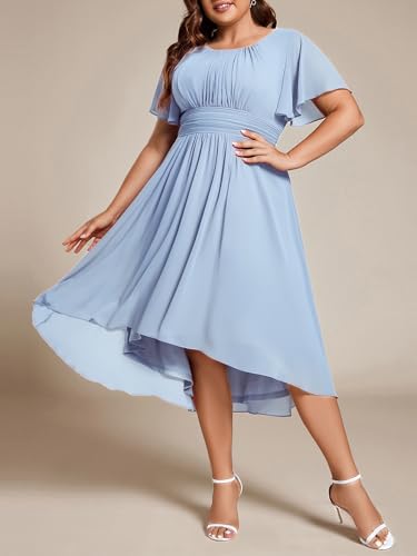 Image of Ever-Pretty Women's Plus Size Formal Wedding Guest Dresses for Curvy Women A Line Chiffon Midi High Low Cocktail Dress