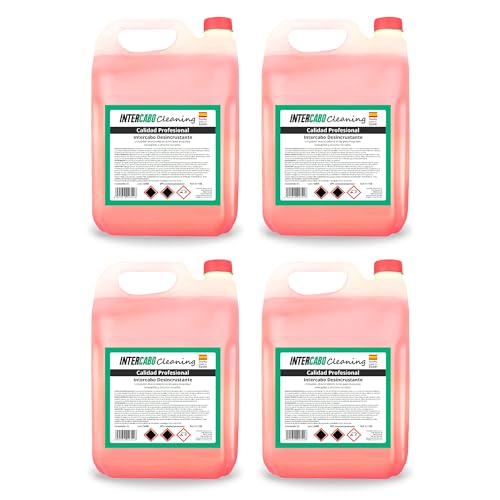 Pack 4 garrafas desincrustante profesional 5L - total 20L - descalcificador líquido para lavavajillas, cafeteras, grifería y termos - elimina cal, sarro y óxidos - uso intensivo - Intercabo