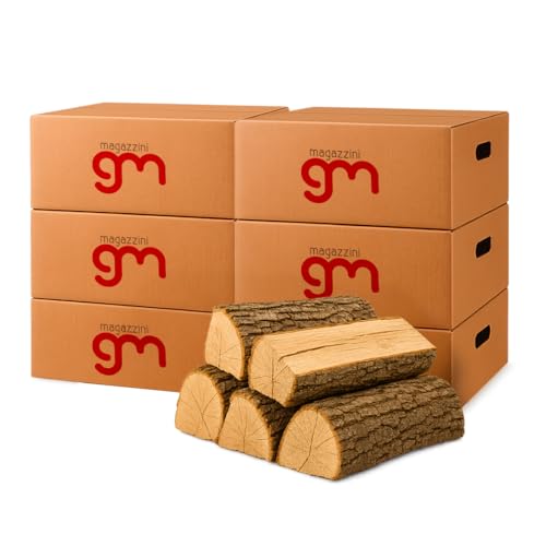 MagazziniGM, Legna Da Ardere essiccata sotto il 15% di umidità, pezzi da 25 Cm per Stufe Camini Barbecue Fuoco Riscaldamento (Legno di quercia, 90 Kg (6 pacchi))