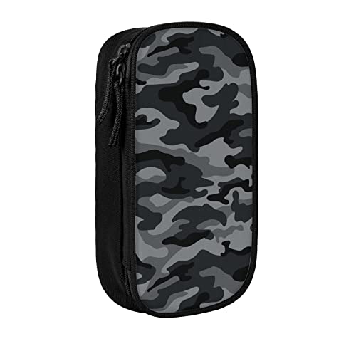 Image of Perinsto Army Camouflage Pencil Case Big Capacity Multi Compartment Stationery Box Black And Grey Camo Pencil Pouch Holder Desk Organizer For School Office Home, Black