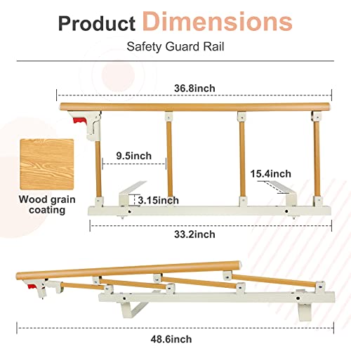 Bed Safety Railing Safety Handrail For The Elderly, Pregnant Women, Disabled People Home Foldable Wood Grain Bed Auxiliary Handle To Prevent Falls (48.5 * 16 Yellow) #TOP5
