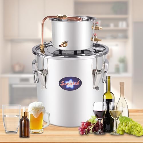 Seeutek Alcohol Still 13.2 Gal 50L Water Alcohol Distiller Spirits Kit w/Circulating Pump, Copper Tube & Dual Display Thermometer, Home Brew Wine Making Kit Oil Boiler Stainless Steel for DIY Whisky