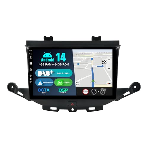 BXLIYER Android 14 -Built-in DAB- Car Stereo For Vauxhall Astra K/Buick Verano GS (2016-2020) - Wireless Carplay/Android Auto - 4G+64G - Camera + MIC - IPS 9 Inch 2 Din - SWC DSP Fast-boot 360-CAM