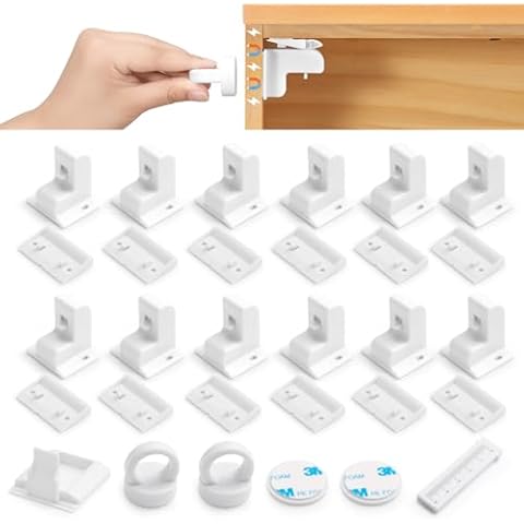 Inaya Magnetic Cabinet Locks Baby Proofing, 12 Locks & 2 Keys, Child Proof Magnet Locks for Cabinet Drawers with Invisible Design, 3M Adhesive for Easy Installation - No Drill & Tools Needed Cover