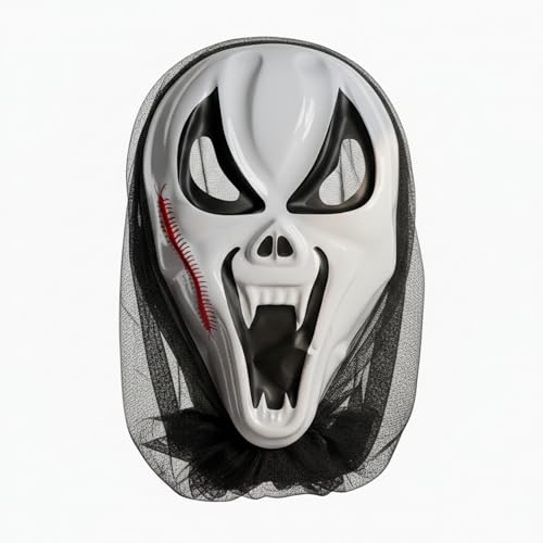 Image of eCraftIndia Plastic Skeleton Ghost Red Patch Mask for Adult & Kids | Holi Fancy Dress Costume Accessory | Free Size