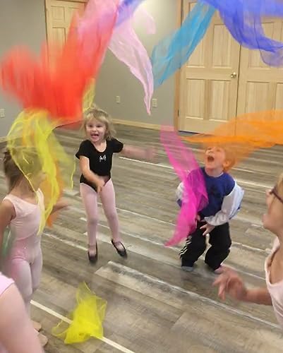Lolakee Juggling Scarves, 12 PCS Dance Scarves for Kids Play Silk Scarve for Toddlers Children Movement Music Scarf Magic Tricks Performance Props Accessories Rhythm Band Scarfs 12colors 24 inches - Thumbnail 2