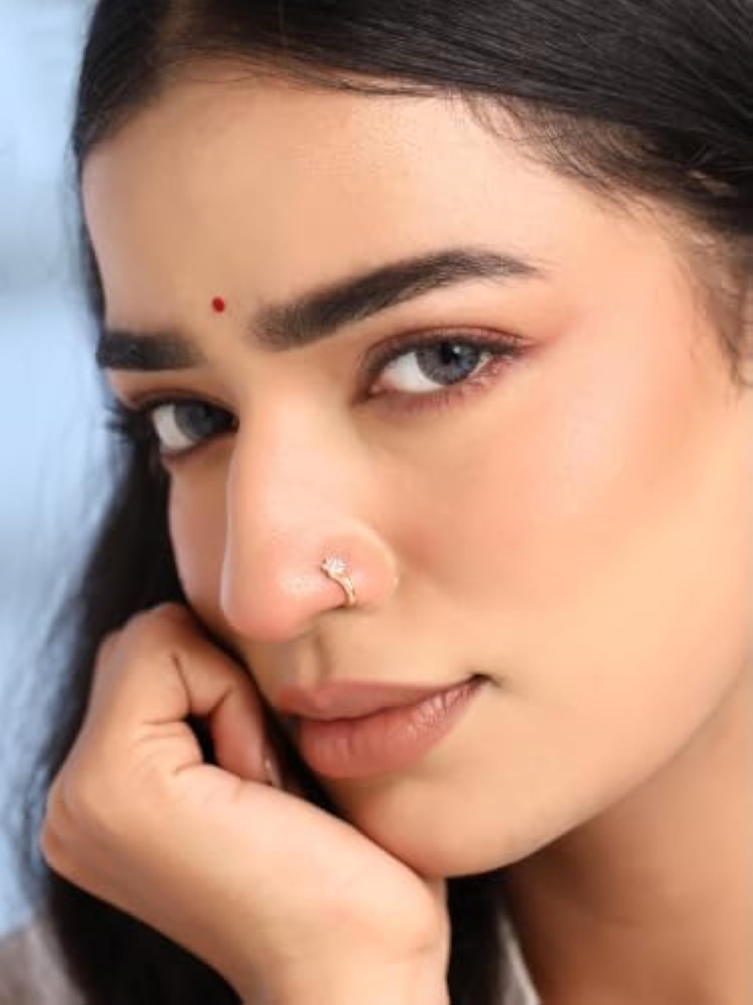 Brass Nose Rings with American Diamond Crystal, Silver Colour