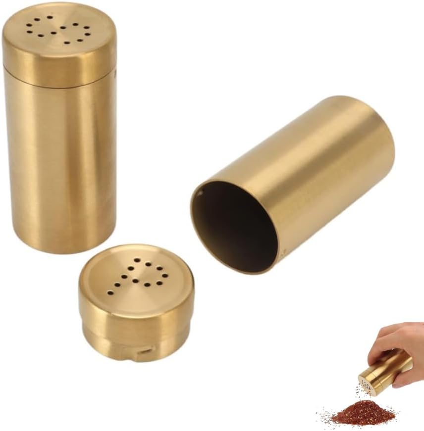 Stainless Steel Gold Shaker Jar with Screw Open Top, 2 Pack, Seasoning Bottle for Paprika Salt Sugar