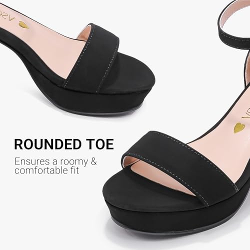 LAURMOSA Girls Dress Shoes Flower Girl Shoes Black High Heels for Kids Dress Sandals Wedding Party Dance Pageant Formal Ankle Strap Block Heels Platform Pumps Big Kids Size 3(CAL1038NuBlack 3) — view 3