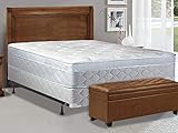 Spinal Solution Medium Plush Foam Encased Eurotop Pillowtop Innerspring Mattress and 8' Wood Traditional Box Spring/Foundation Set with Frame, Queen Size, white