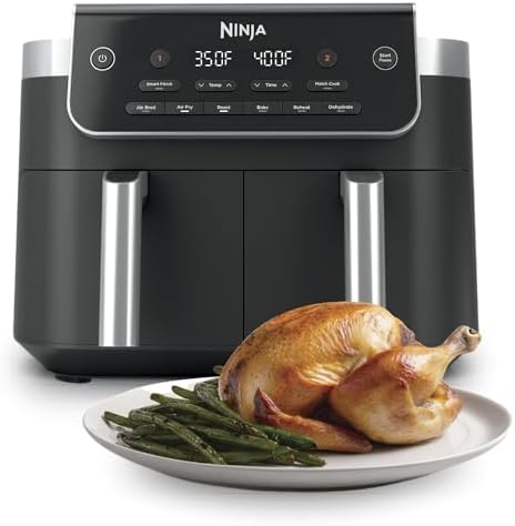 Ninja DualZone 2-Basket Air Fryer, 8-Qt, Smart Finish & Match Cook, 6 Cooking Functions, Cook 2 Foods 2 Ways and Finish at the Same Time, Grey, DZ801 (2026 Release)