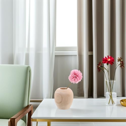 BIUDECO 素朴な農家風スタイルの木製花瓶 ドライフラワーや植物に最適な ナチュラルウッド素材の小さい花瓶 テーブル上の季節の花飾りにぴったりの [5]