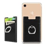 BIBERCAS Phone Card Holder with Ring Grip Stand Adhesive Stick-on Credit Card Wallet for iPhone and Android,Compatible with Magnetic Car Mount Holder-Black