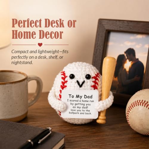 Image of PATPAT Handmade Plushies Crochet Toys Desk Decor with To My Dad Message Card & Baseball Bat, Cute Stuff Crochet Doll Gift for Office Home for Dady Stress Relief Toys Adults Father Day, Birthday Gifts