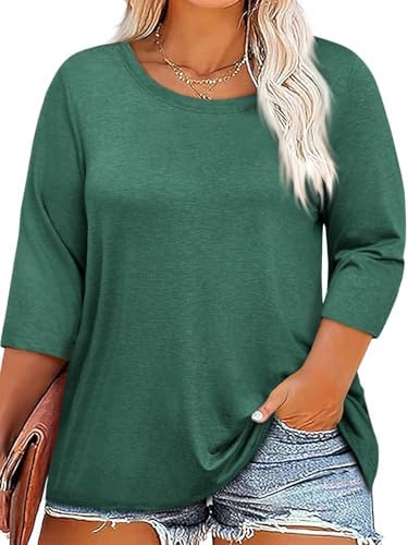 Cicy Bell Damen Große Größen Rundhals T-Shirts Plus Size 3/4 Ärmel Tops Sommer Oversized Oberteile