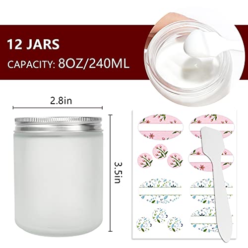 12 Pack 8 Oz Round Frosted Glass Jars With Silver Metal Lids, 240Ml Matte Clear Empty Candle Jars Cosmetic Jars Food Storage Containers, Canning Jars For Spice,Powder,Liquid,Sample,Face Cream Lotion #TOP1