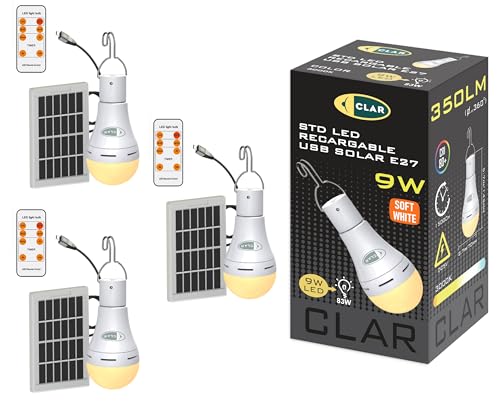 CLAR - Rechargeable Bulb, Lamp Without Power, Ceiling Lamp Without Power Connection, USB Bulb, 9W Warm White (Pack of 3)
