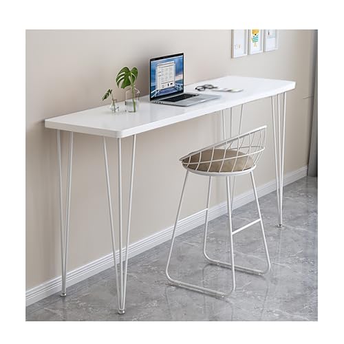 Mesa de bar estrecha de madera maciza con patas de metal de 63 pulgadas de alto para espacios pequeños, cocina, desayuno, bar, apartamento, cafetería, taburetes no incluidos (blanco)