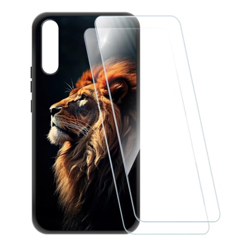 ESACMOT Bedruckte Hülle + 2 Glas Schutzfolie Kompatibel mit Huawei Honor Magic 2, Stoßfeste Weiche Cover & HD Klare Tempered Glass Folie (Löwe 1)