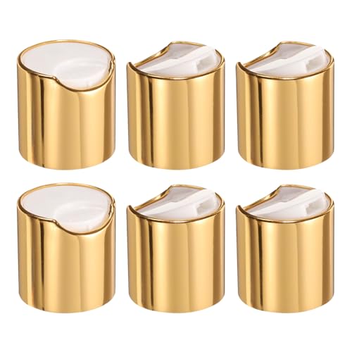 sourcing map 6 tappi a disco in plastica alluminizzata, 24/410, tappi di ricambio durevoli per bottiglie da spremere, bottiglie ricaricabili, plastica, vuoti, shampoo, oro bianco