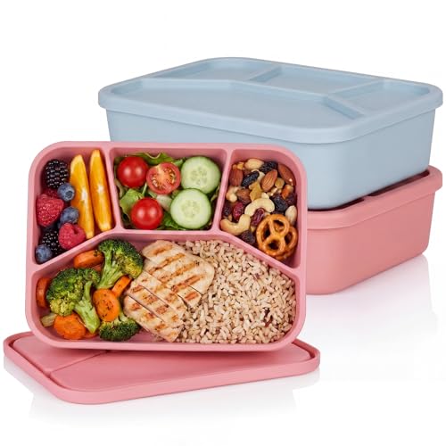 Ziliny 2 Pcs Silicone Bento Box Reusable Lunch Container, Classic Colors 2