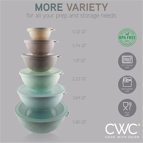 image for COOK WITH COLOR Mixing Bowls with Lids - 12 Piece Plastic Nesting Bowl