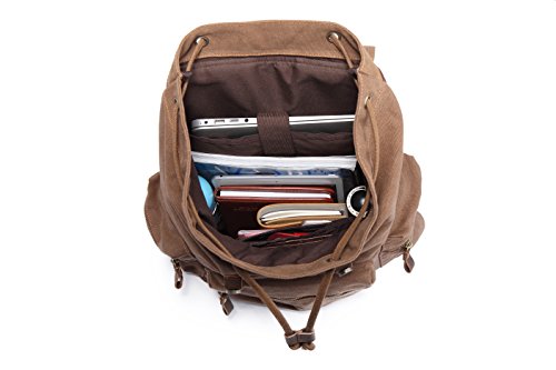 Kaukko Vintage Casual Canvas And Leather Rucksack Backpack 19L,Khaki #TOP6
