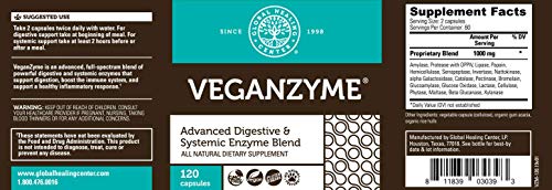Global Healing Veganzyme & Vitamin D3 Kit - Systemic & Digestive Enzyme Blend To Support Digestion And Organic Liquid Supplement Drops For Healthy Bones, Joints, And Mood - 120 Capsules & 2 Fl Oz #TOP4