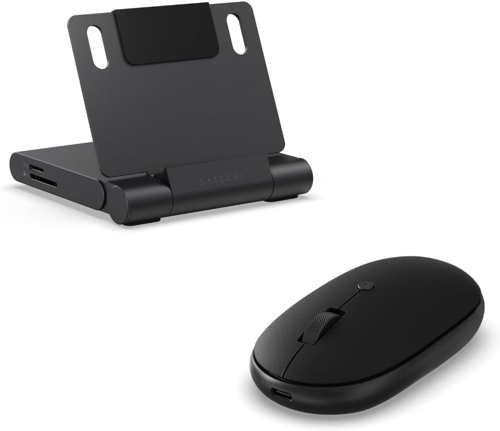 Satechi USB-C Stand Hub, Foldable Workstation & OntheGo Bluetooth Mouse with USB C Rechargeable Battery for Tablets, Laptops
