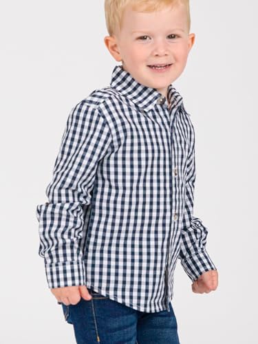 Image of RUGGEDBUTTS Boys Solid Cotton Long Sleeve Button Down Shirt with Button Tabs