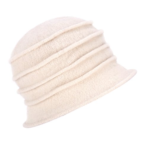 1920S Gatsby Womens Flower Wool Warm Beanie Bow Hat Cap Crushable A287 (White) #TOP4