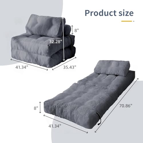 Image of FanYi Modular Convertible Floor Sofa Bed, Foldable Sleeper Couch with Cushions, Space Saving Lounge Sofa for Compact Living Room Bedroom Apartment Small Spaces,Gray