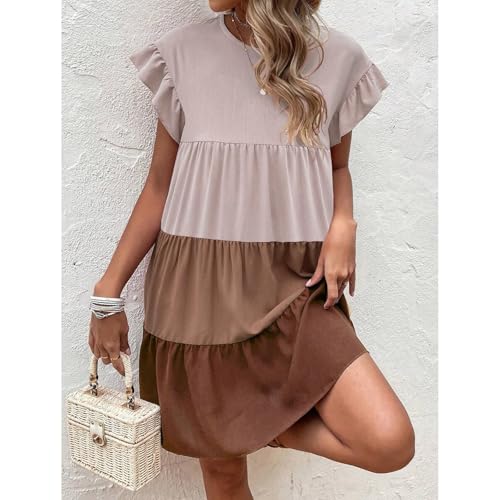 SYKT Women's Color Tiered Gradient Mini Dresses with Short Sleeves Casual with Flowy Dress