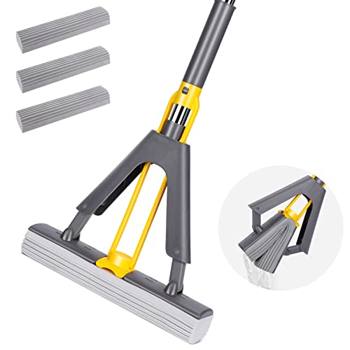 Kphico Pva Sponge Mop For Floor Cleaning,Squeeze Roller Mop With 3 Absorbent Sponge Heads And Extendable Long Handle,Self Wringing Mop For Hardwood Laminate Tile Marble Ceramic,Easily Dry Wringing #TOP13