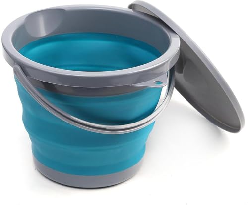 Foldable Collapsible Bucket with Lid (5L) Portable and Lightweight Design for Camping Outdoor Fishing Cleaning & Gardening Durable PP & PTE Materials Easy to Use & Store for Outdoor Activities