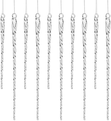 24 Pc Glass Christmas Icicles Ornaments – Set of 12x 4-Inch & 12x 6-Inch Clear Twisted Glass Icicle Decorations for Christmas Tree, Winter Wedding, Holiday Décor (12pc 4