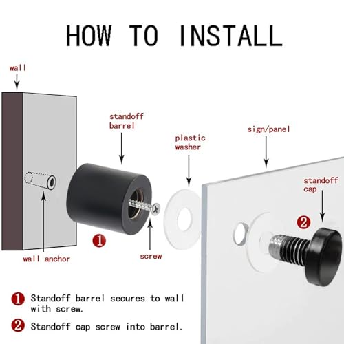 8 Stück Abstandshalter Edelstahl 19 x 25 mm Schilderhalter Werbeschraube Wandabstandshalter für Montieren Befestigung Glas, Schwarz
