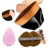 TAECHU Foundation Brush Set, Flat Top Kabuki Foundation Makeup Brush Makeup Sponge Powder Puff for B