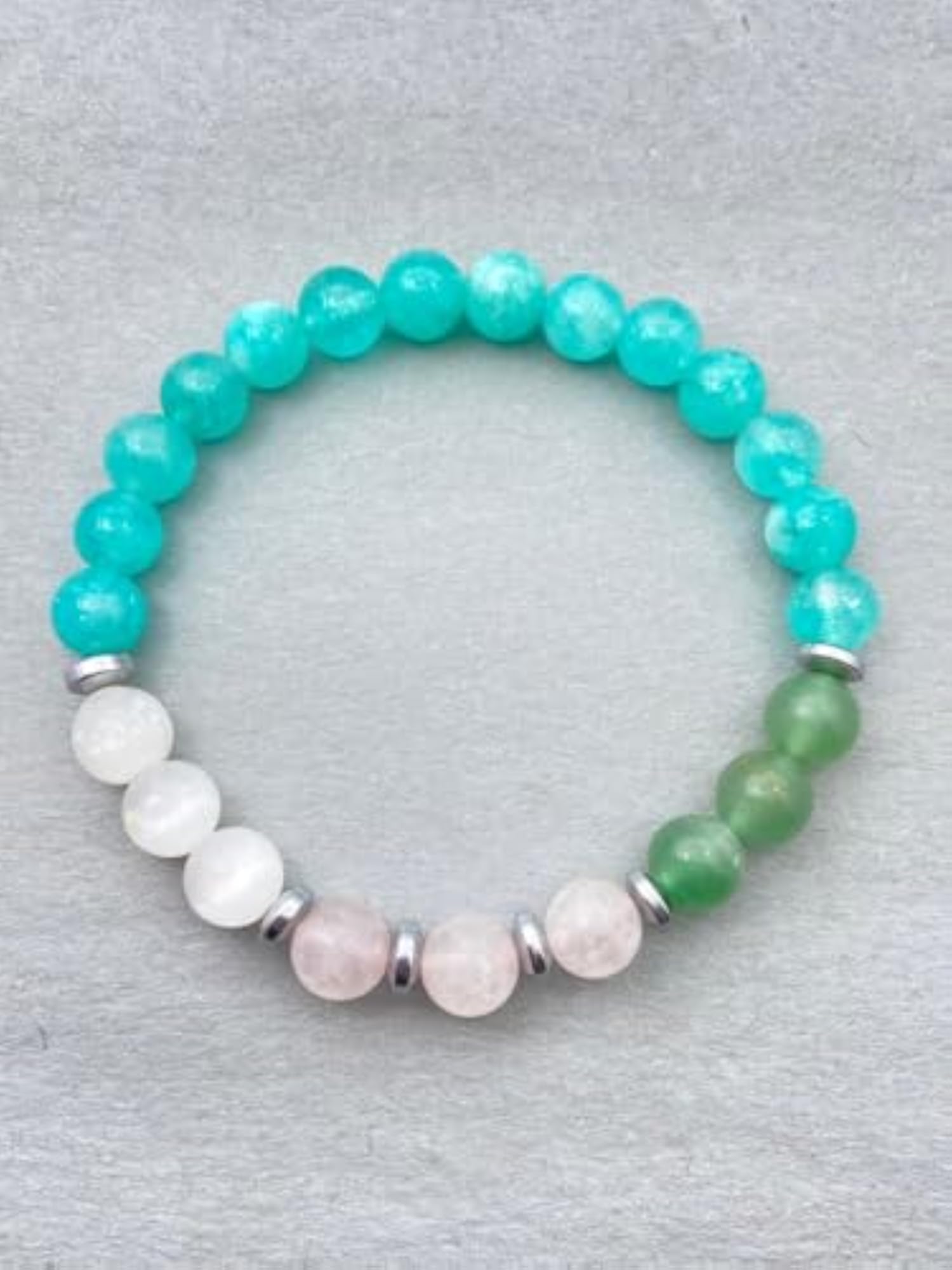 Unisex Natural Selenite & Rose Quartz 8mm Bead Stretchable Bracelet