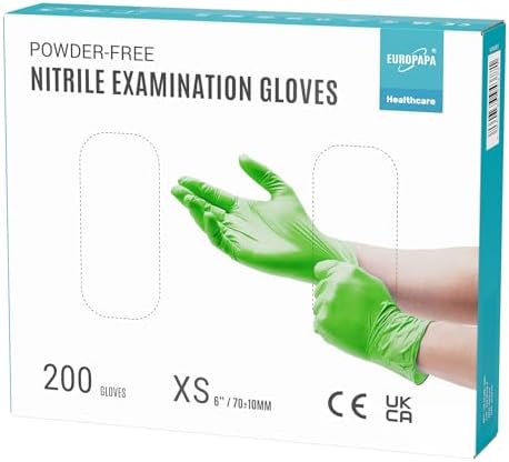 EUROPAPA® 200 x jednorazowe rękawiczki nitrylowe bez talku rękawice badawcze EN455 EN374 bez lateksu rękawiczki jednorazowe rękawiczki dostępne w rozm. S, M, L & XL (XS, zielone)