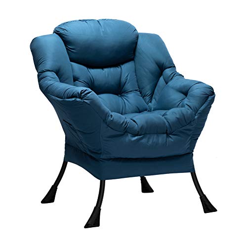 Hollyhome Modern Cotton Fabric Lazy Chair, Accent Contemporary Lounge Chair, Single Steel Frame Leisure Sofa Chair With Armrests And A Side Pocket, Thick Padded Back, Navy Blue #TOP13