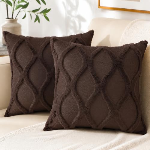 decorUhome Fall Faux Fur Brown Throw Pillow Covers 22x22 Set of 2