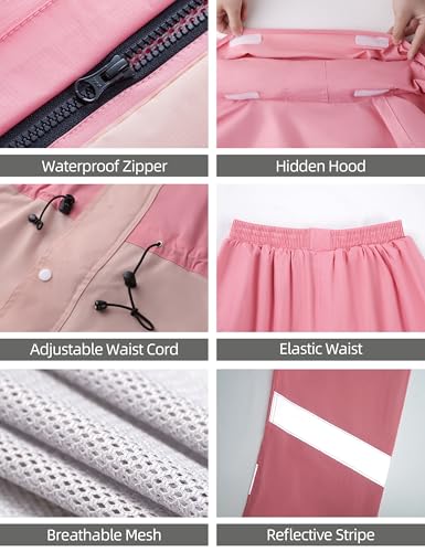 RAINFREEM Rain Suit for Women, Waterproof Rain Jacket & Trouser with Reflective Srtip, Rain Gear for All-Sport Anti-storm, Pink, Large - Image 5