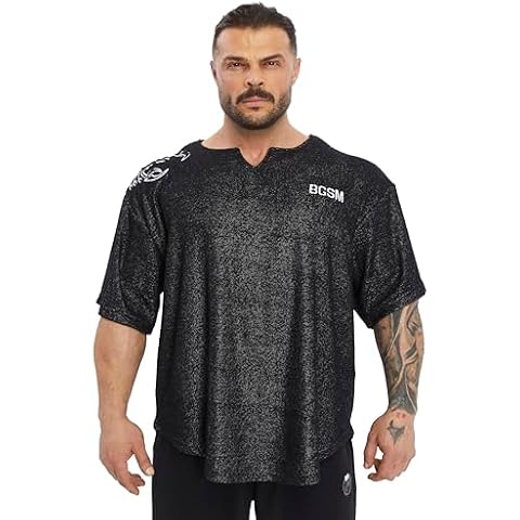 Men's Gym T-Shirt Active Wear Bodybuilding Lifting Oversize Rag Top | Towel Texture, Cotton Training Top (Black, M) Cover
