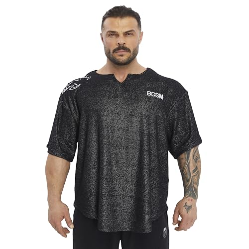 Men's Gym T-Shirt Active Wear Bodybuilding Lifting Oversize Rag Top | Towel Texture, Cotton Training Top (Black, M)