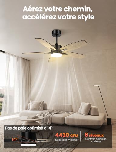 Ventilateur de plafond avec lampe LED dimmable et télécommande pour salon - 2